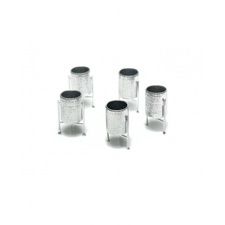PAPELERAS METALICAS COLOR PLATA 5UD 87-TRAIN 221015 ESCALA H0