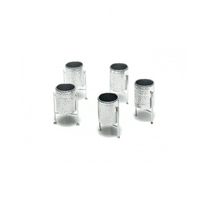 PAPELERAS METALICAS COLOR PLATA 5UD 87-TRAIN 221015 ESCALA H0