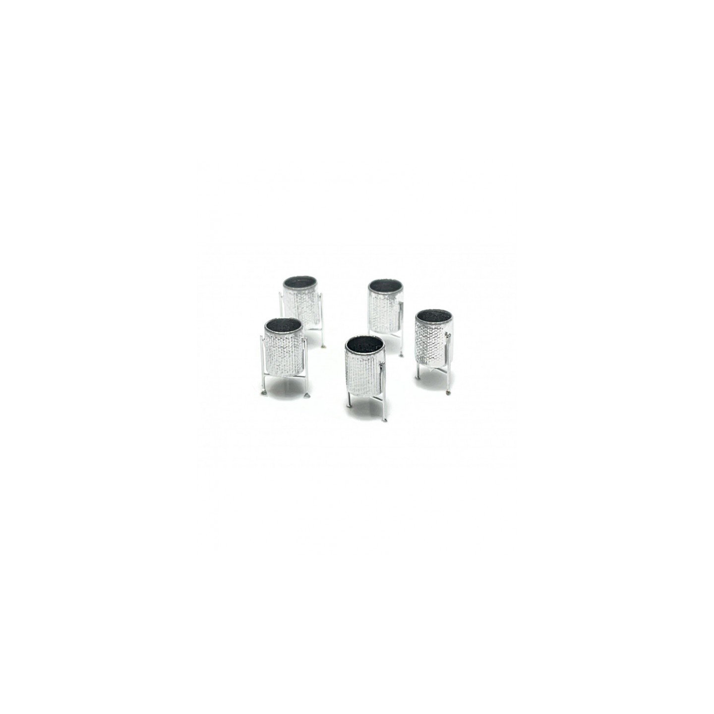 PAPELERAS METALICAS COLOR PLATA 5UD 87-TRAIN 221015 ESCALA H0