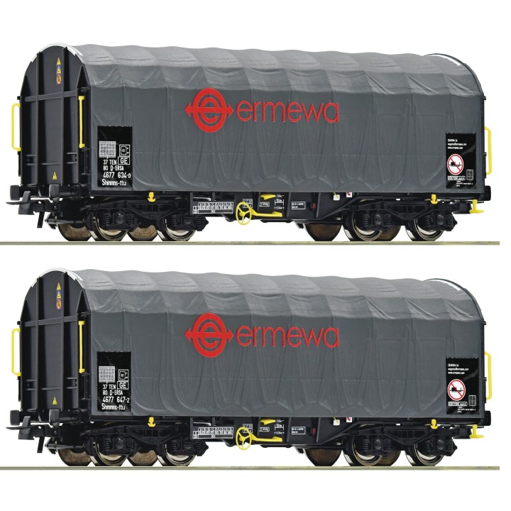SET 2 VAGONES LONAS CORREDIZAS ERMEWA" ROCO 76039 ESCALA H0"