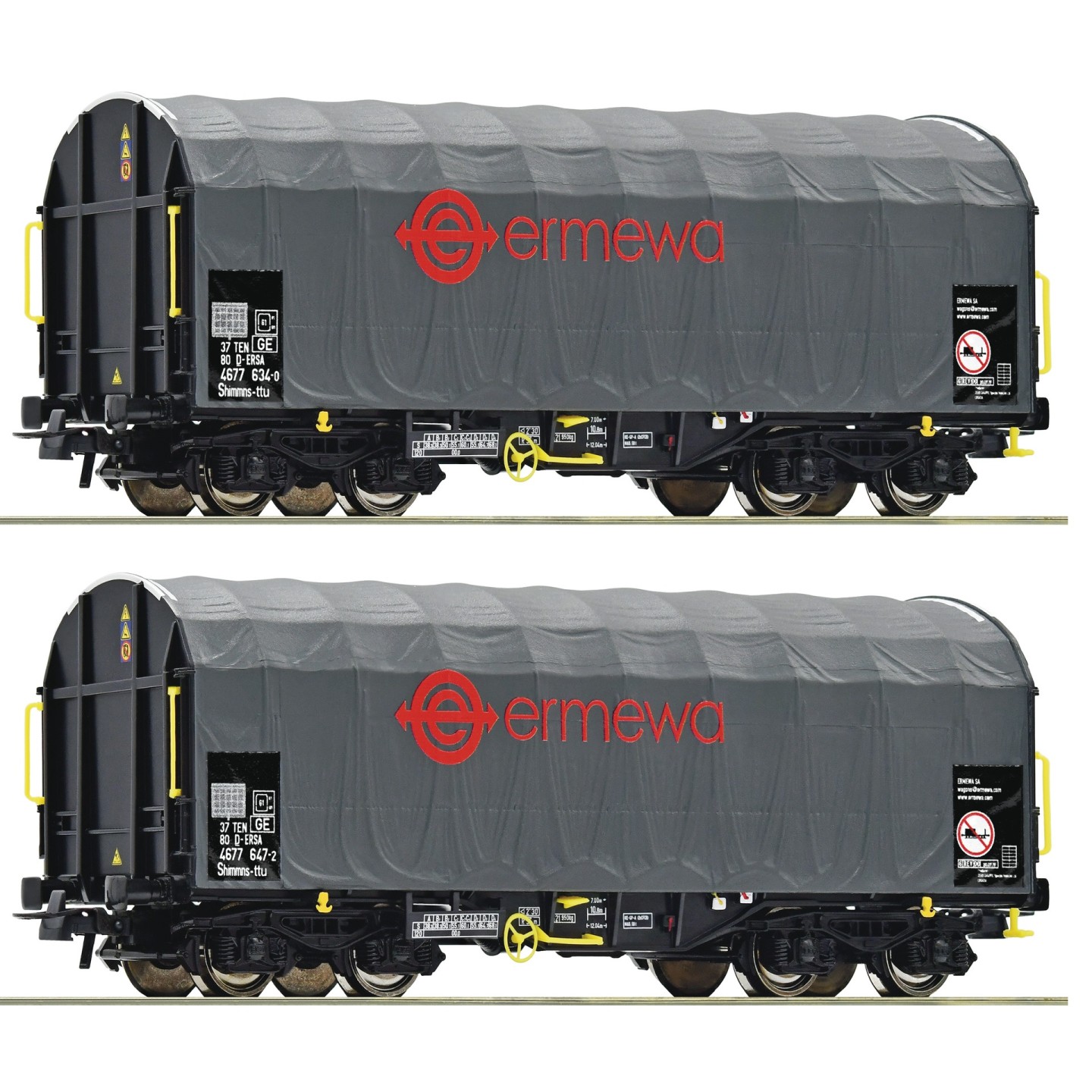 SET 2 VAGONES LONAS CORREDIZAS ERMEWA" ROCO 76039 ESCALA H0"