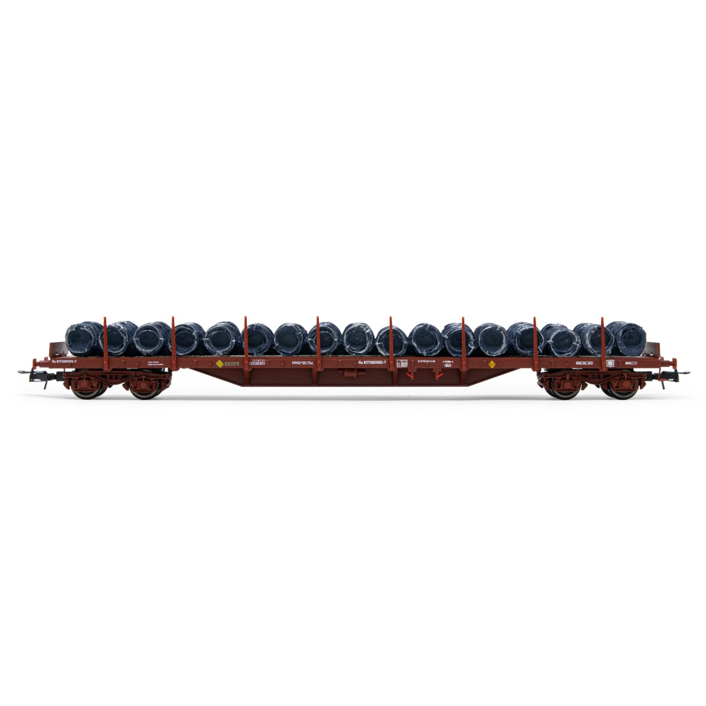 VAGON PLATAFORMA CARGADO CON ROLLOS DE ALAMBRÓN RENFE ELECTROTREN HE6033 ESCALA H0