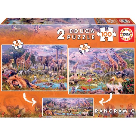 PUZZLE ANIMALES SALVAJES 2X100 EDUCA 18606