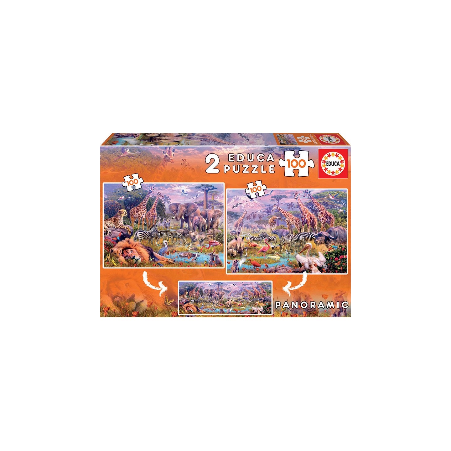 PUZZLE ANIMALES SALVAJES 2X100 EDUCA 18606
