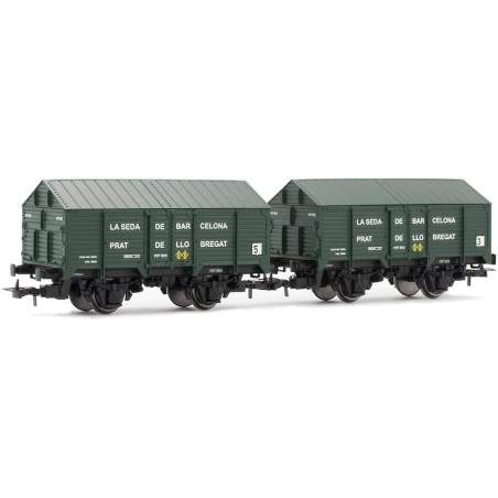VAGON CUBIERTO VERDE LA SEDA DE BARCELONA ELECTROTREN E19035 ESCALA H0