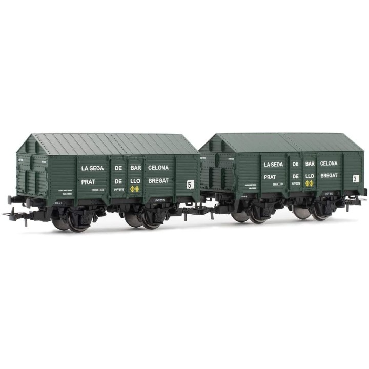 VAGON CUBIERTO VERDE LA SEDA DE BARCELONA ELECTROTREN E19035 ESCALA H0