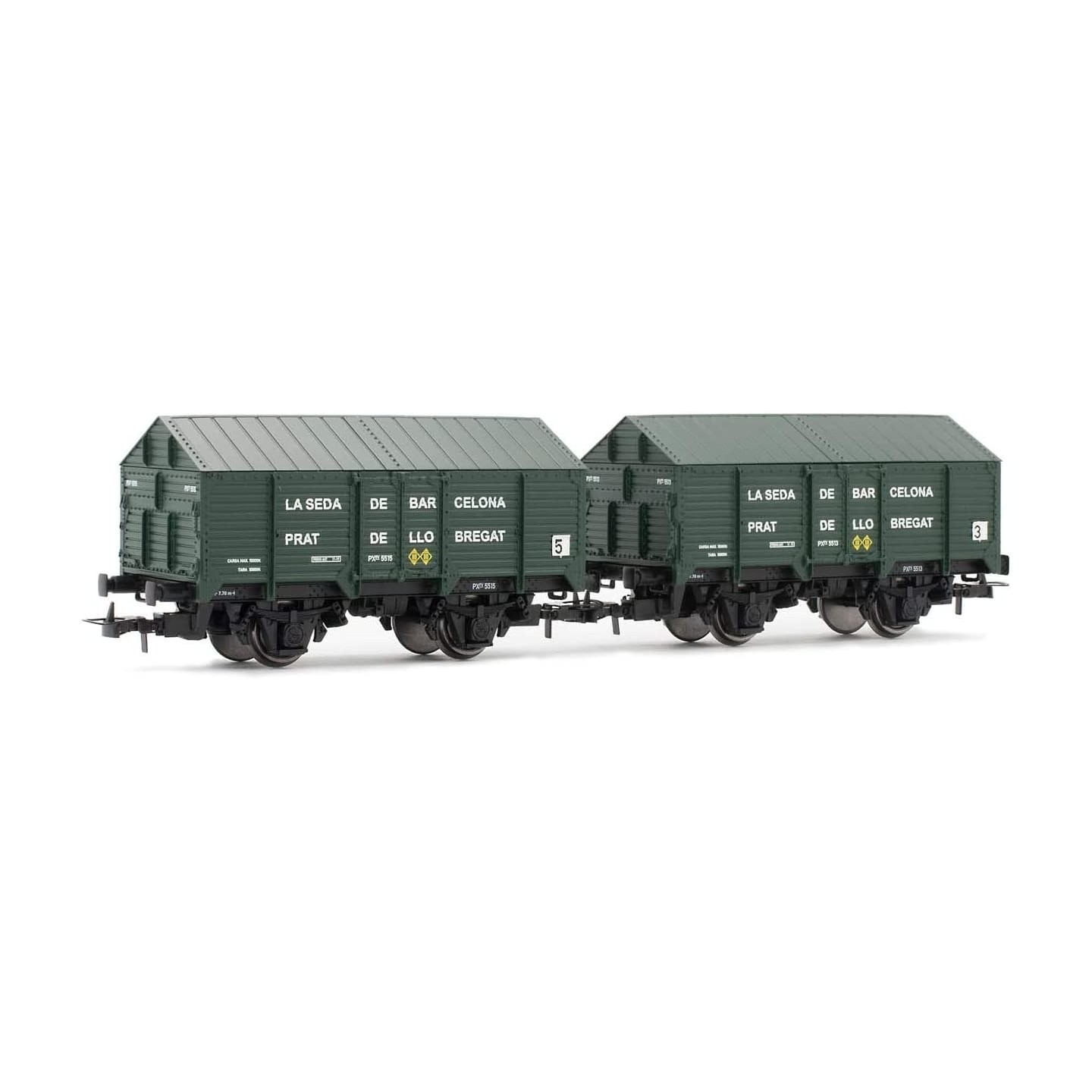 VAGON CUBIERTO VERDE LA SEDA DE BARCELONA ELECTROTREN E19035 ESCALA H0