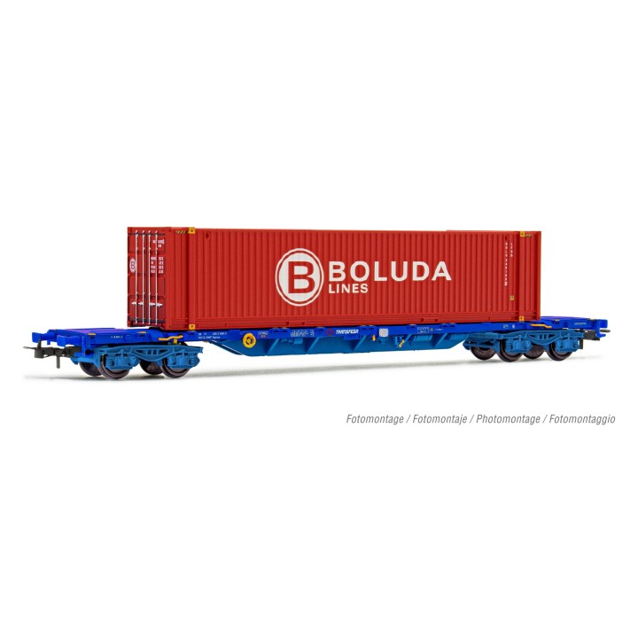 VAGON PORTACONTENEDORES BOLUDA" TRANSFESA ELECTROTREN HE6045 ESCALA H0"