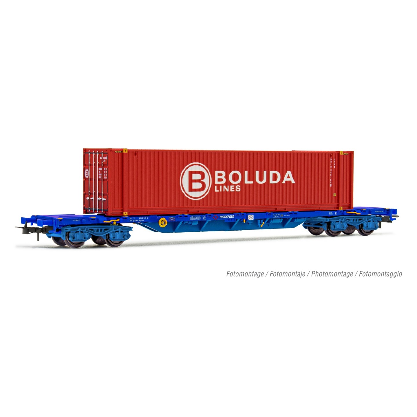 VAGON PORTACONTENEDORES BOLUDA" TRANSFESA ELECTROTREN HE6045 ESCALA H0"