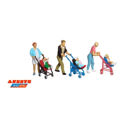 PAPAS CON NIÑOS Y CARROS ANESTE 4032 ESCALA  H0