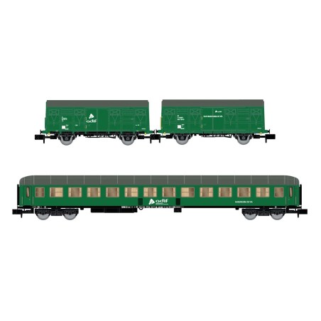 SET 2 VAGONES J2 Y COCHE SSV-500 ADIF ARNOLD HN6576 ESCALA N