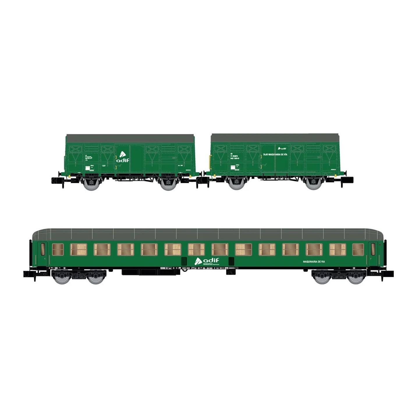 SET 2 VAGONES J2 Y COCHE SSV-500 ADIF ARNOLD HN6576 ESCALA N