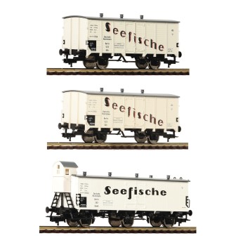SET 3 VAGONES DE MERCANCIAS SEEFISCHE" FLEISCHMANN 538101 ESCALA H0"