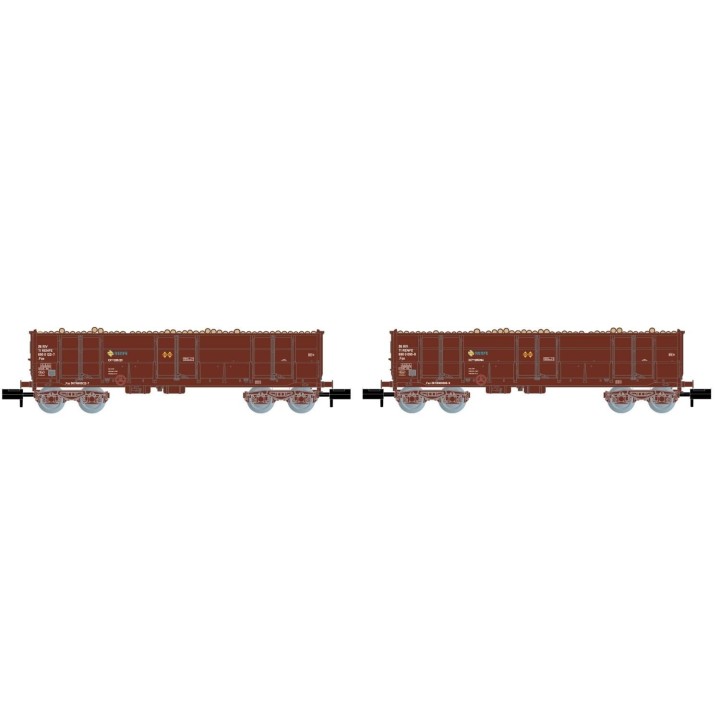 SET 2 VAGONES RENFE EALOS CARGADOS CON TRONCOS ARNOLD HN6411 ESCALA N