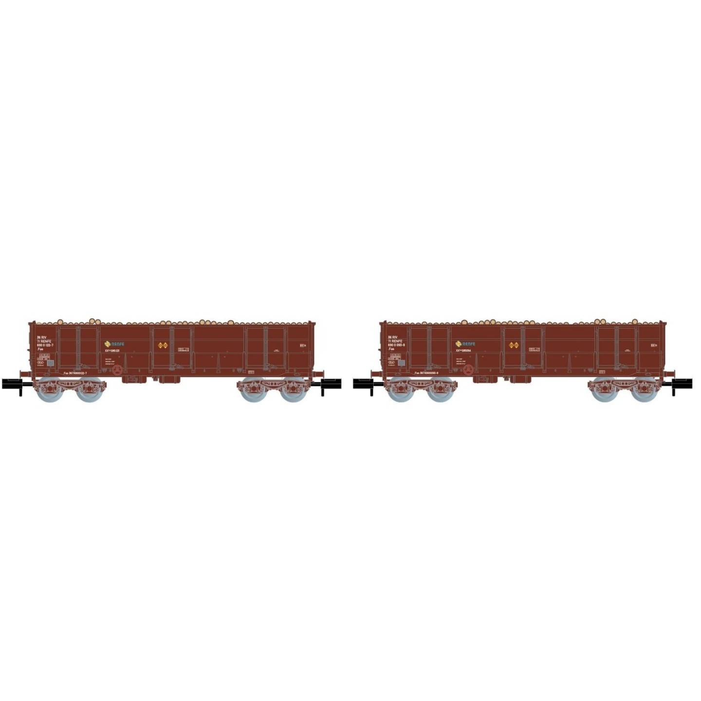SET 2 VAGONES RENFE EALOS CARGADOS CON TRONCOS ARNOLD HN6411 ESCALA N