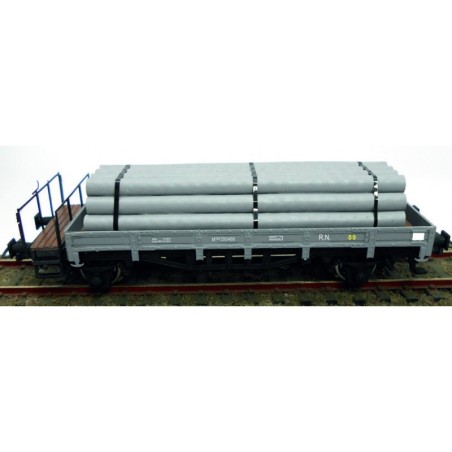 VAGON BORDE BAJO GRIS CLARO CARGA TUBOS KTRAIN 0716-G ESCALA H0