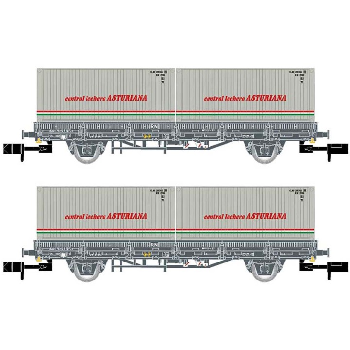 SET 2 VAGONES PORTA CONTENEDORES CENTRAL LECHERA ASTURIANA" ARNOLD HN6421 ESCALA N"