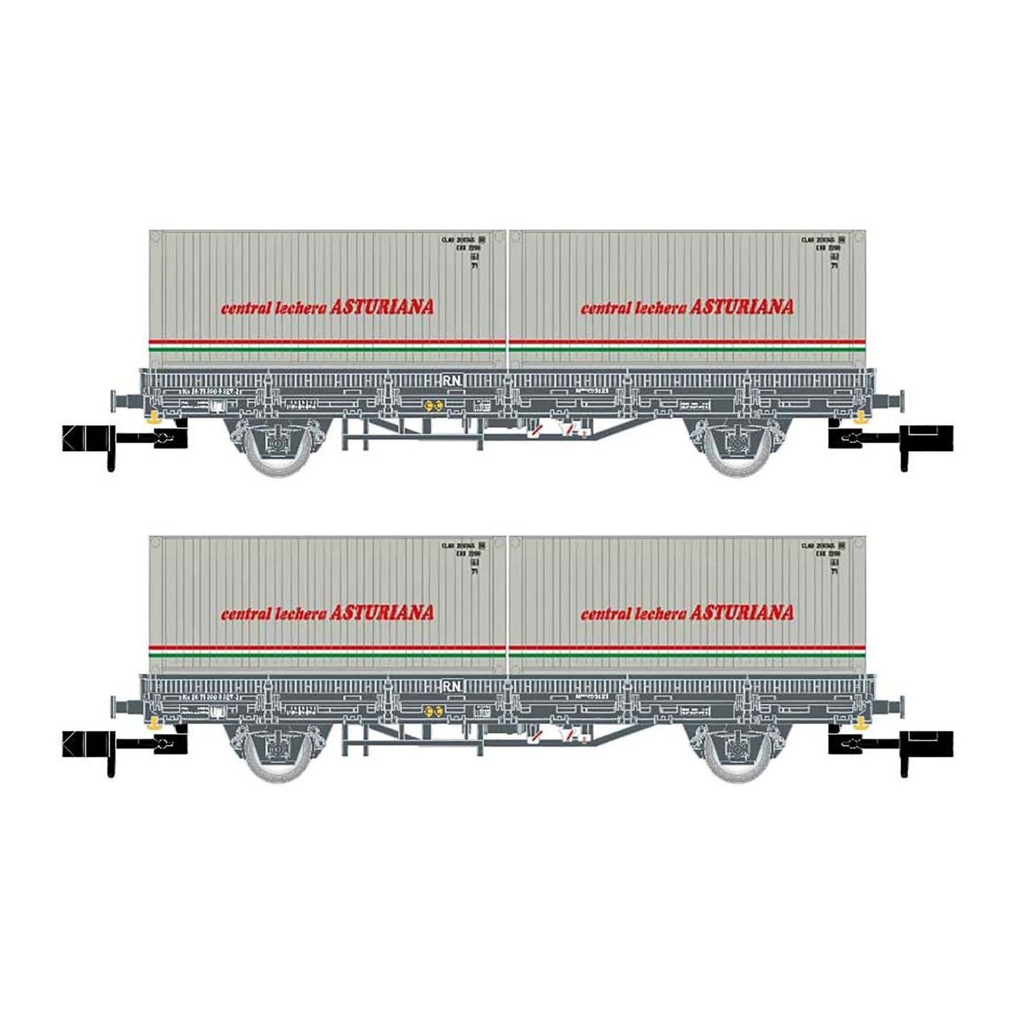 SET 2 VAGONES PORTA CONTENEDORES CENTRAL LECHERA ASTURIANA" ARNOLD HN6421 ESCALA N"