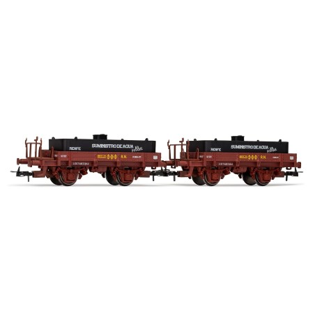 SET 2 VAGONES PLATAFORMA CON ALJIBE OXIDO ELECTROTREN E19042 ESCALA H0