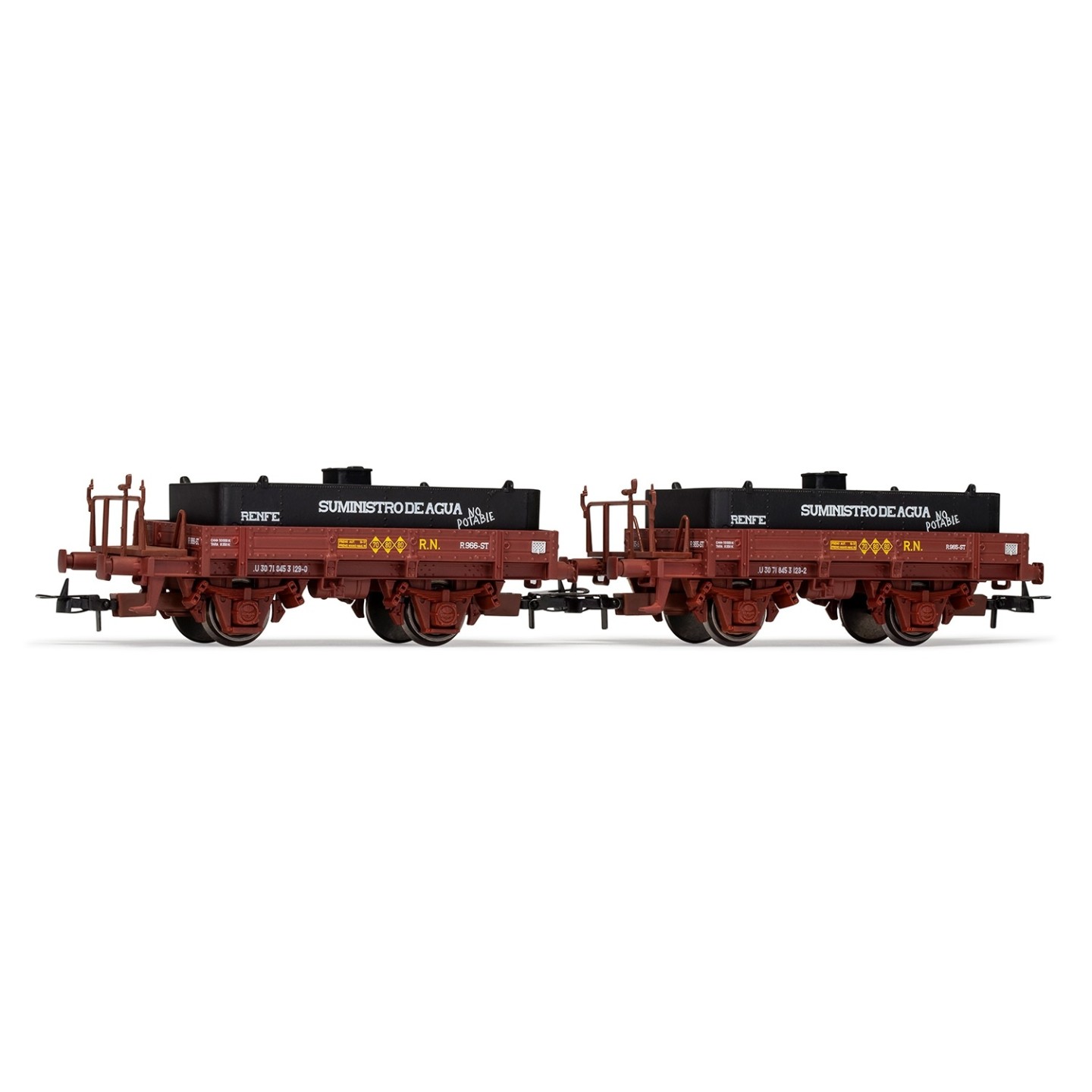 SET 2 VAGONES PLATAFORMA CON ALJIBE OXIDO ELECTROTREN E19042 ESCALA H0