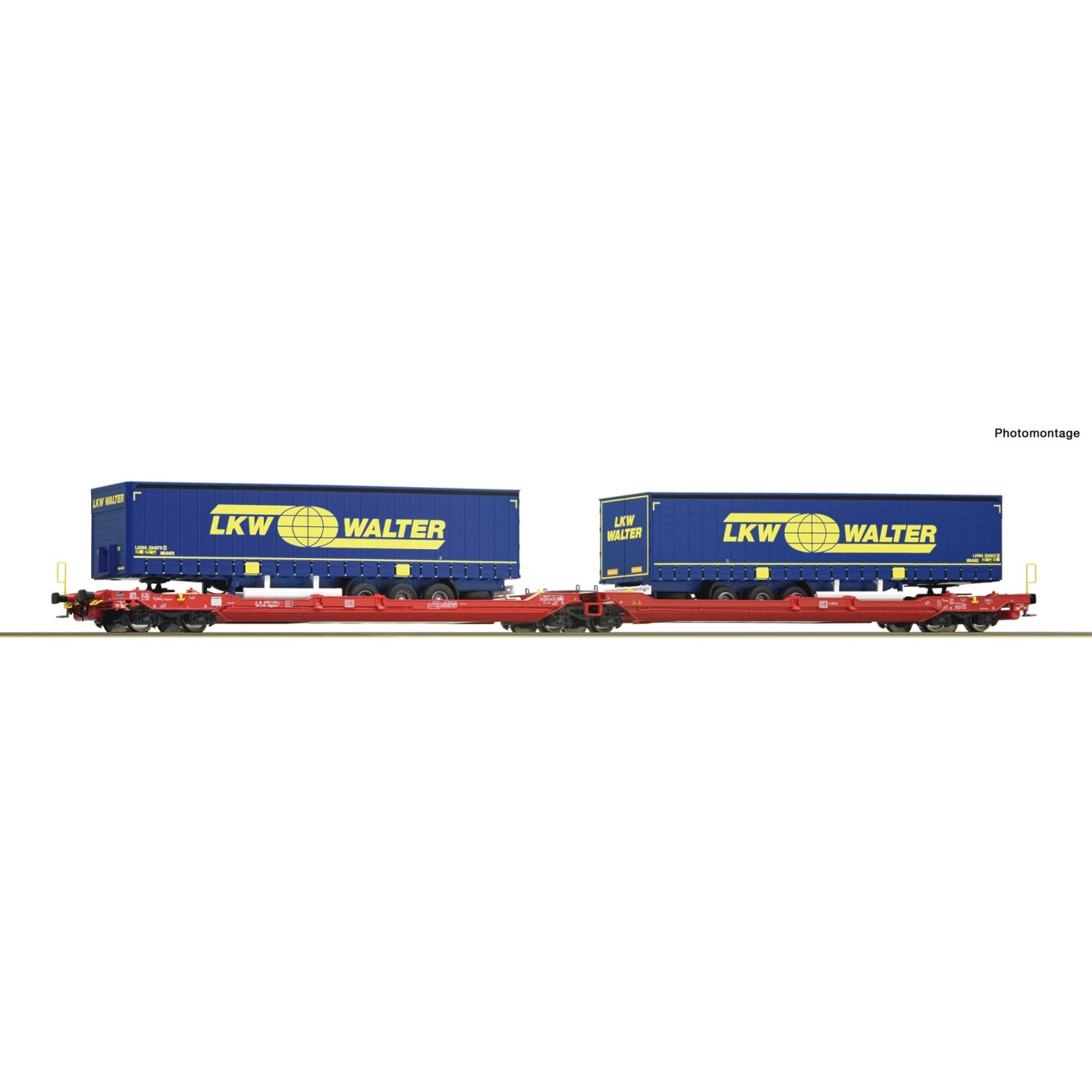 VAGÓN CANGURO DOBLE CON TRAILER LKW WALTER ROCO 77385 ESCALA H0