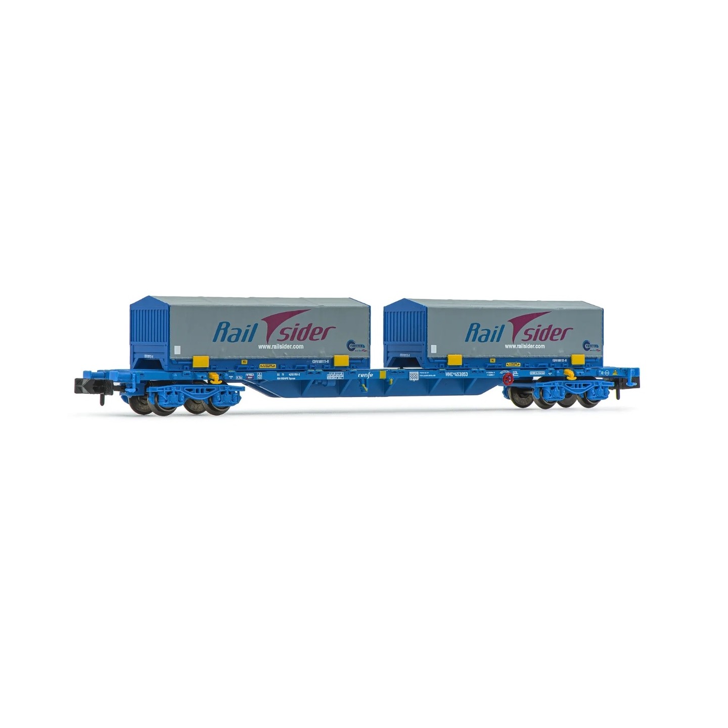 VAGON PLATAFORMA CON CONTENEDORES CADFER/RAILSIDER"  RENFE ARNOLD HN6592 ESCALA N"