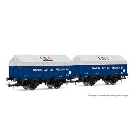 SET 2 VAGONES CUBIERTOS \"NAVIERA ASTUR ANDALUZA\" ELECTROTREN HE6010 ESCALA H0
