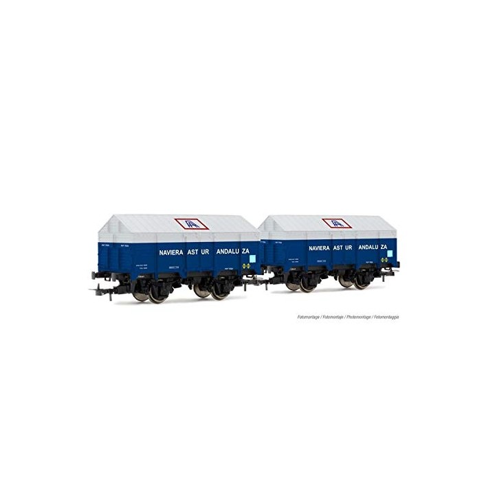 SET 2 VAGONES CUBIERTOS \"NAVIERA ASTUR ANDALUZA\" ELECTROTREN HE6010 ESCALA H0
