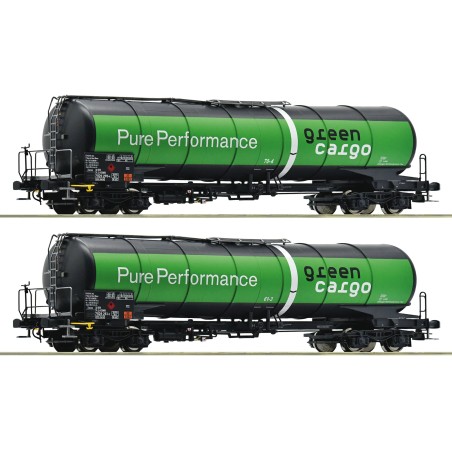 SET 2 VAGONES CISTERNA GREEN CARGO ROCO 76026 ESCALA H0