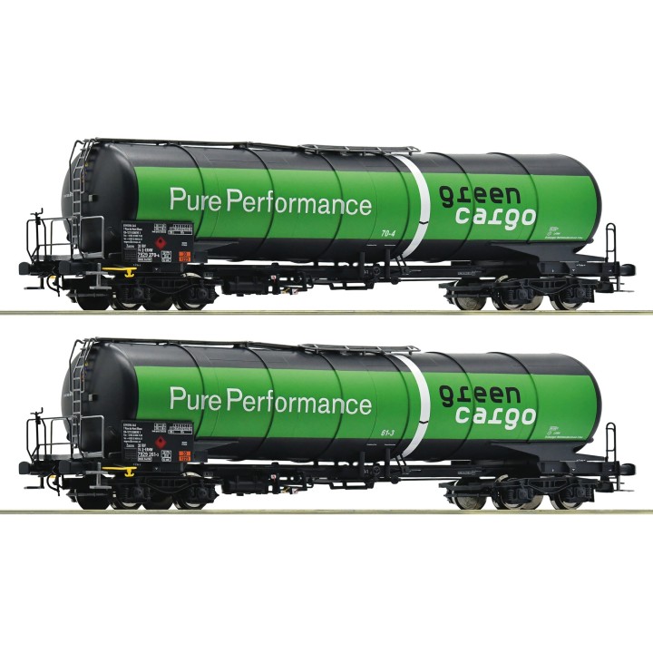 SET 2 VAGONES CISTERNA GREEN CARGO ROCO 76026 ESCALA H0