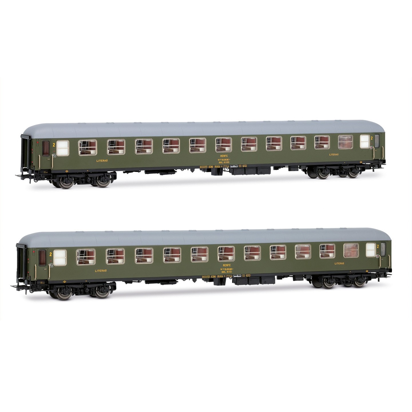SET 2 COCHES LITERAS BBL-8100 VERDE OLIVA ELECTROTREN HE4036 ESCALA H0