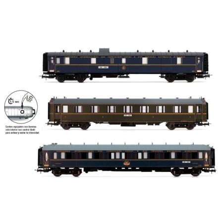 SET 3 COCHES SUD-EXPRESO CIWL CON ILUMINACIÓN ILTERIOR ELECTROTREN HE4027 ESCALA H0