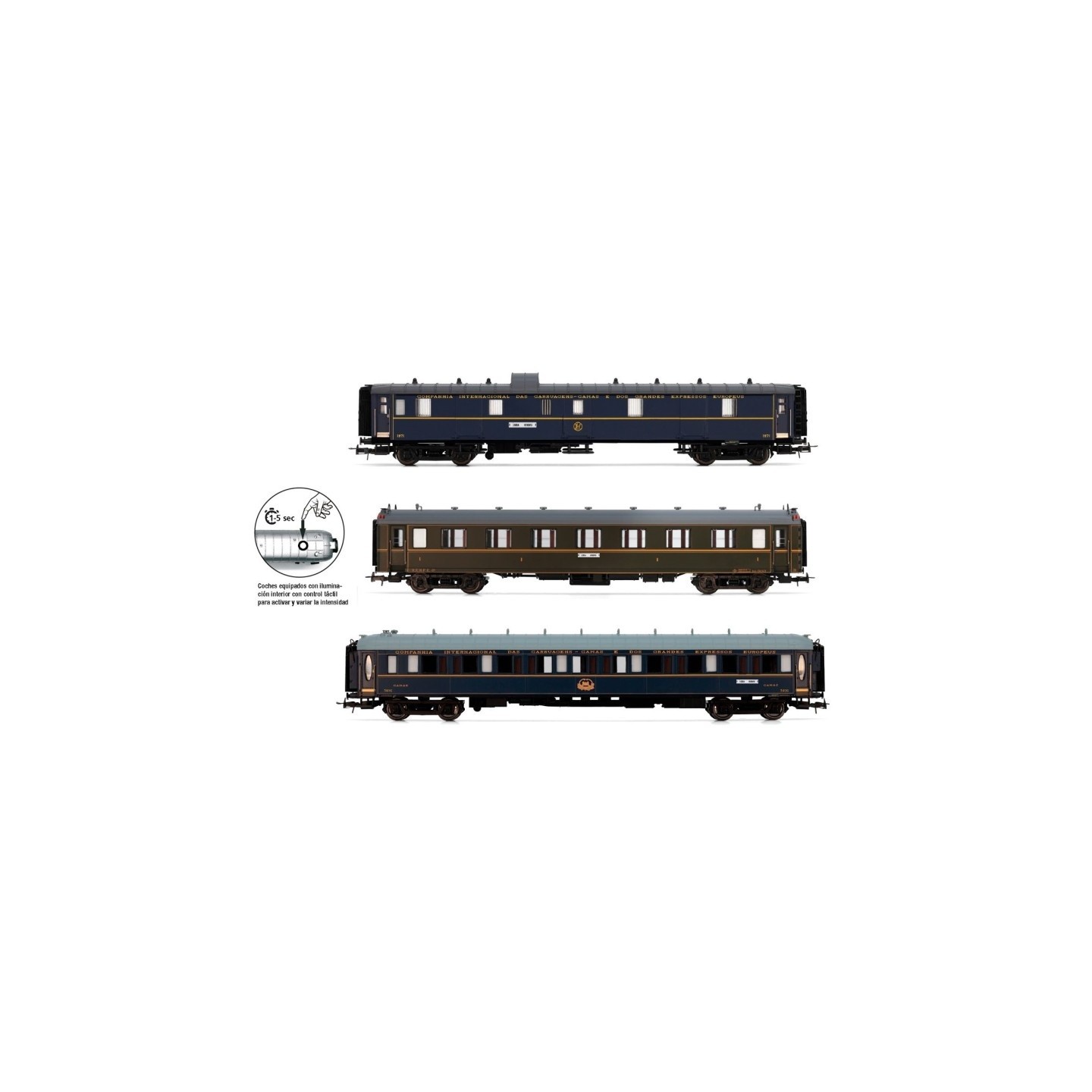 SET 3 COCHES SUD-EXPRESO CIWL CON ILUMINACIÓN ILTERIOR ELECTROTREN HE4027 ESCALA H0