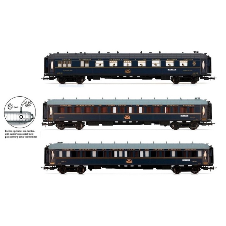 SET 3 COCHES SUD-EXPRESO CIWL CON ILUMINACIÓN ILTERIOR ELECTROTREN HE4028 ESCALA H0