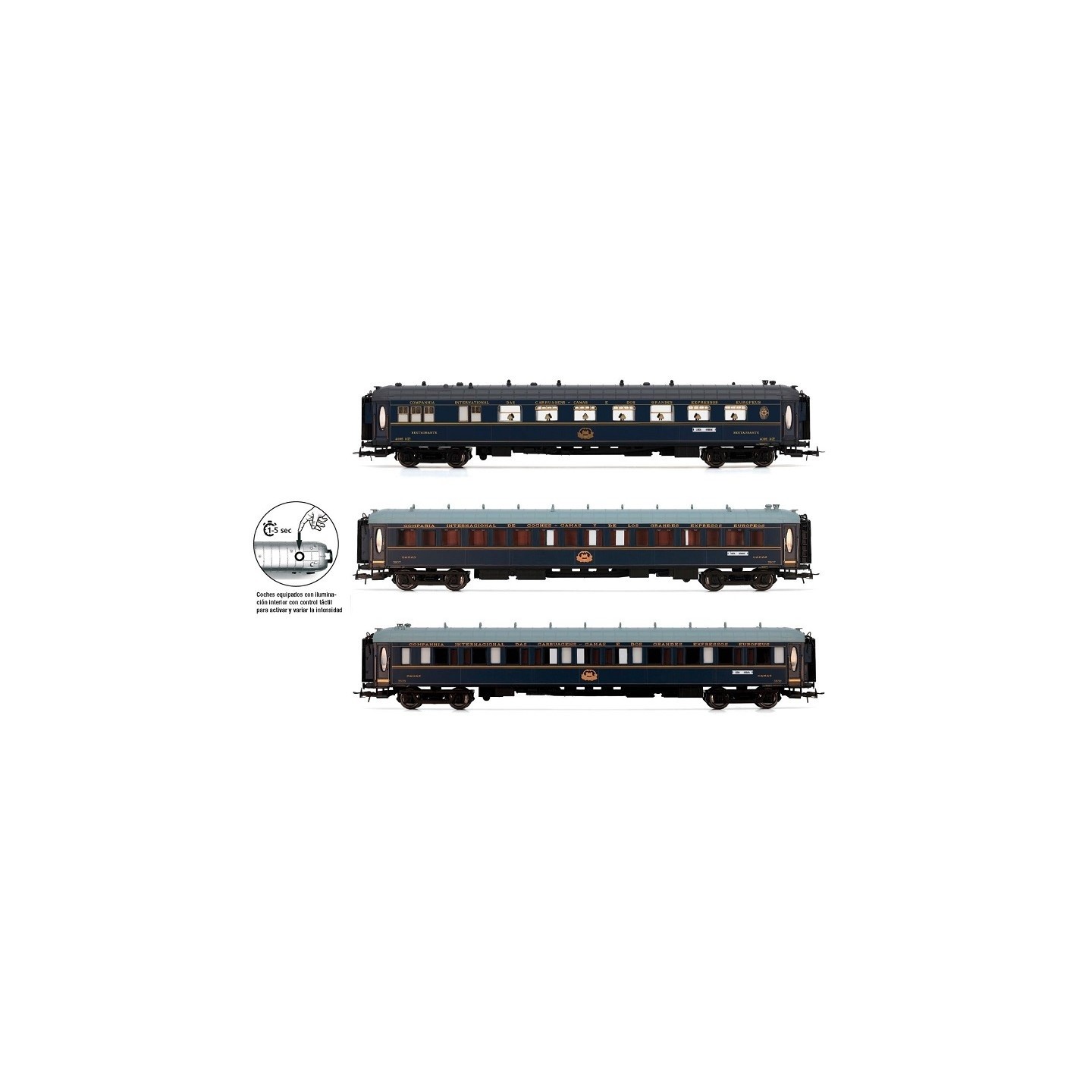 SET 3 COCHES SUD-EXPRESO CIWL CON ILUMINACIÓN ILTERIOR ELECTROTREN HE4028 ESCALA H0