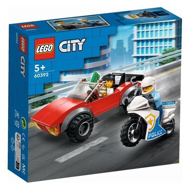 MOTO DE POLICIA Y COCHE A LA FUGA LEGO 60392