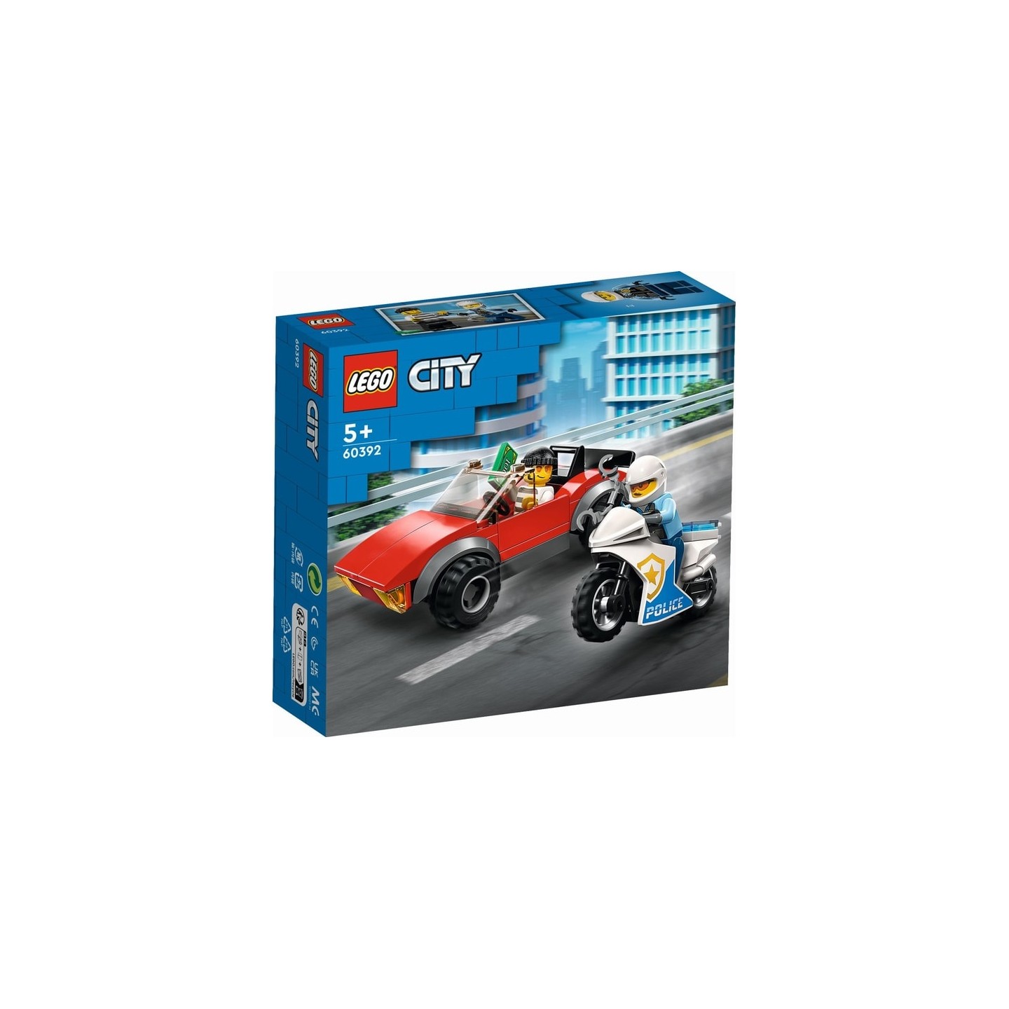 MOTO DE POLICIA Y COCHE A LA FUGA LEGO 60392