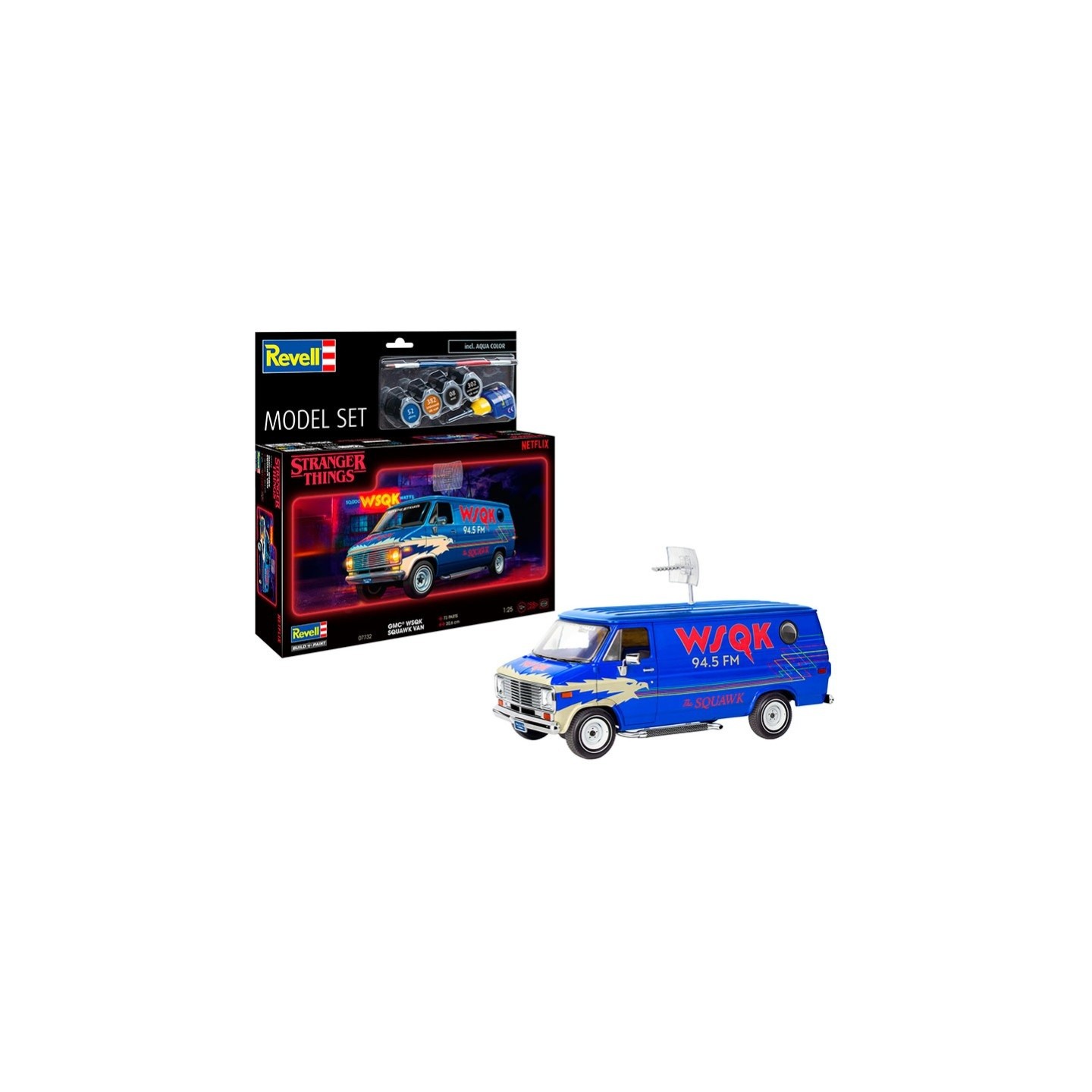 KIT CON PINTURAS FURGONETA STRANGER THINGS WSQK SQUAWK" REVELL 67732 ESCALA 1/25"