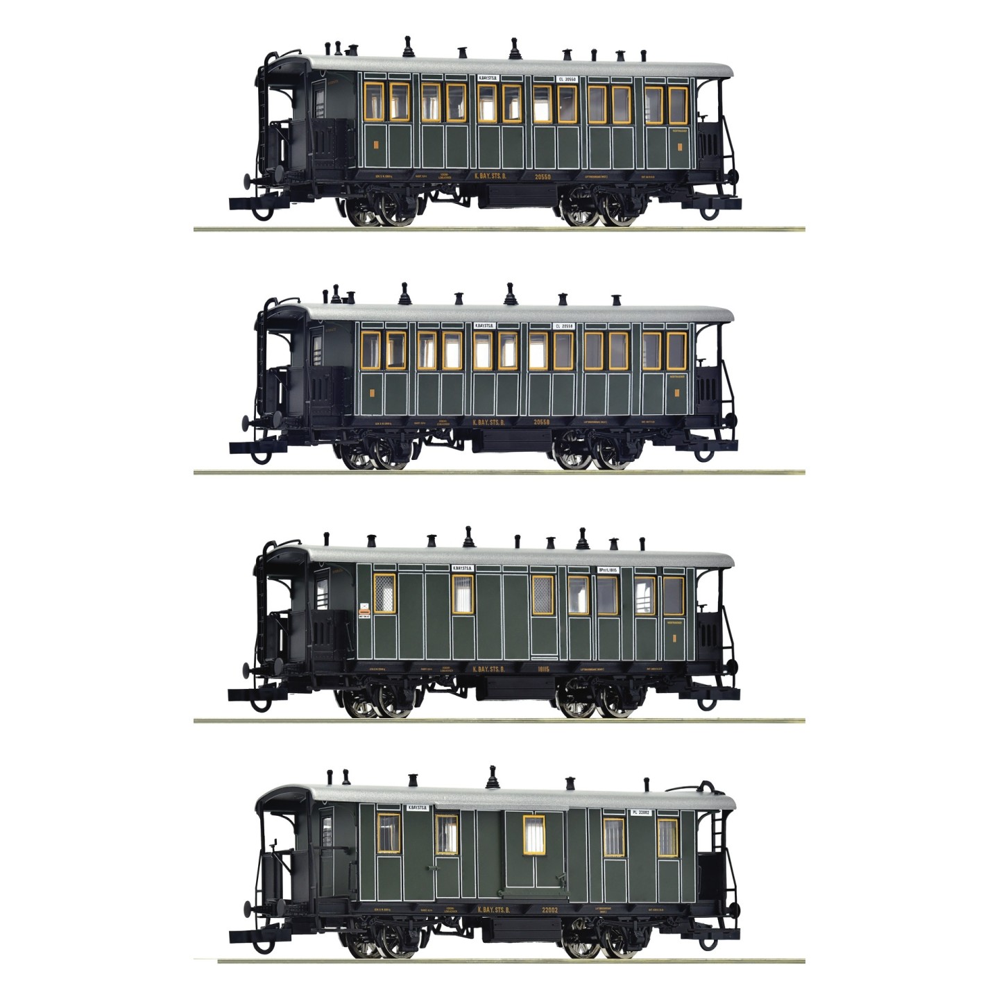 SET 4 COCHES PASAJEROS TREN LOCAL, K.BAY.STS.B" ROCO 6200197 ESCALA H0"
