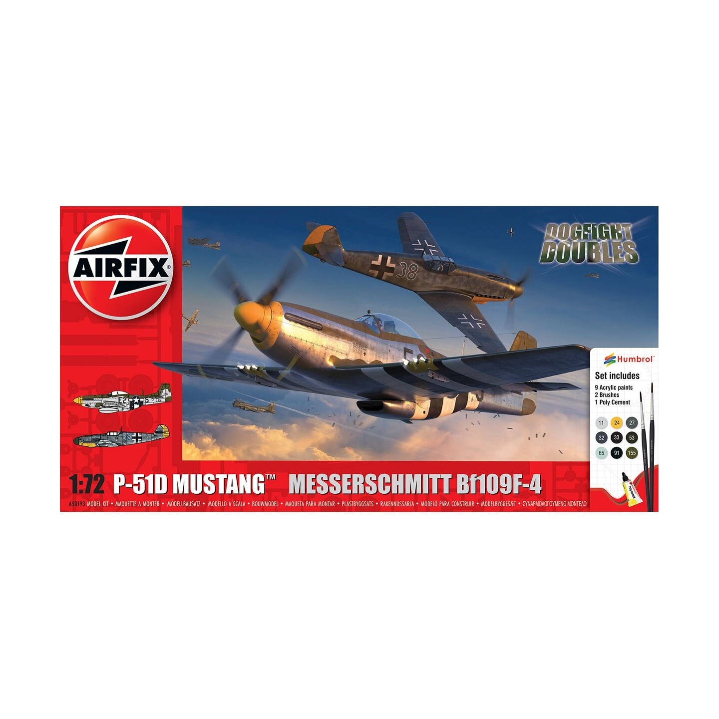 KIT CON PINTURAS 2 AVIONES P-51D Y Bf109 F-4 AIRFIX A50193 ESCALA 1/72
