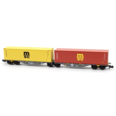 VAGON DOBLE PLATAFORMA CON CONTENEDORES MSC" REE MODELS NWMFT5 ESCALA N"