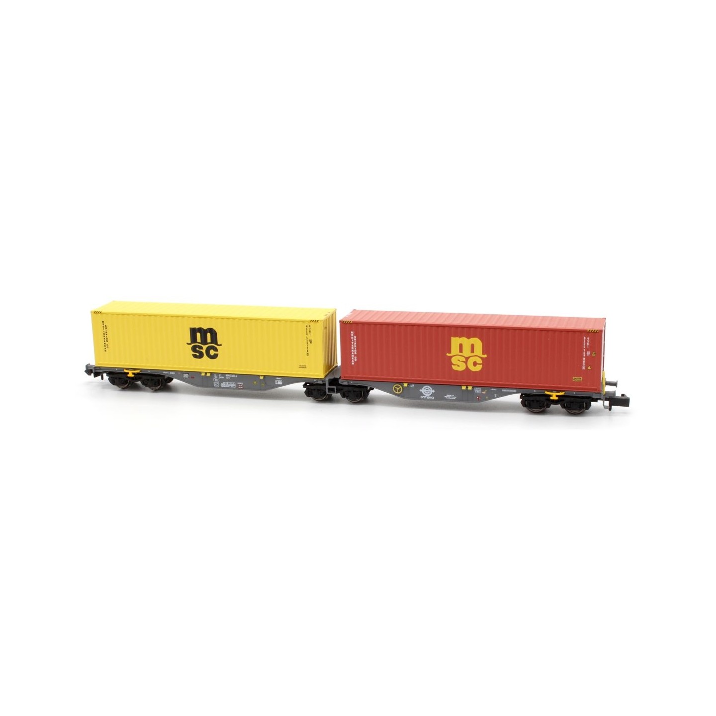 VAGON DOBLE PLATAFORMA CON CONTENEDORES MSC" REE MODELS NWMFT5 ESCALA N"