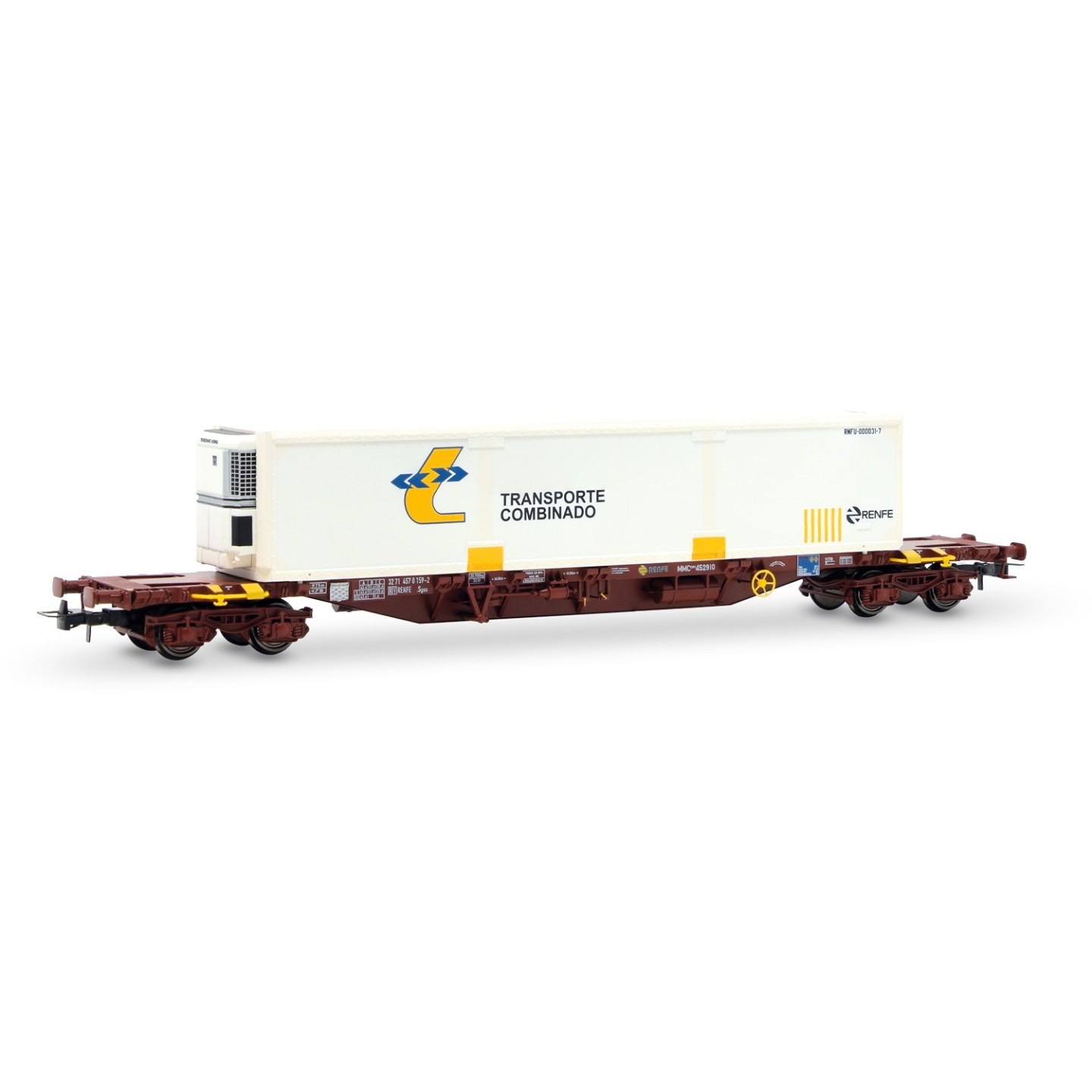 VAGON PLATAFORMA CON CONTENEDOR FRIGORÍFICO RENFE ELECTROTREN HE6080 ESCALA H0