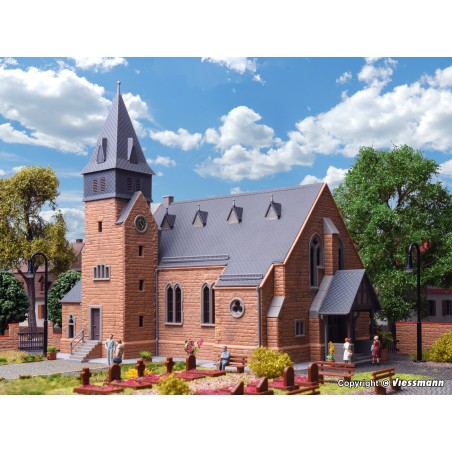 IGLESIA CON MURO DE PIEDRA KIBRI 39766 ESCALA H0