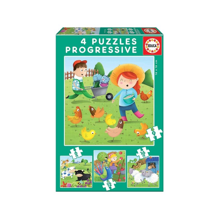 PUZZLE PROGRESIVO ANIMALES GRANJA EDUCA 6+9+12 EDUCA  17145