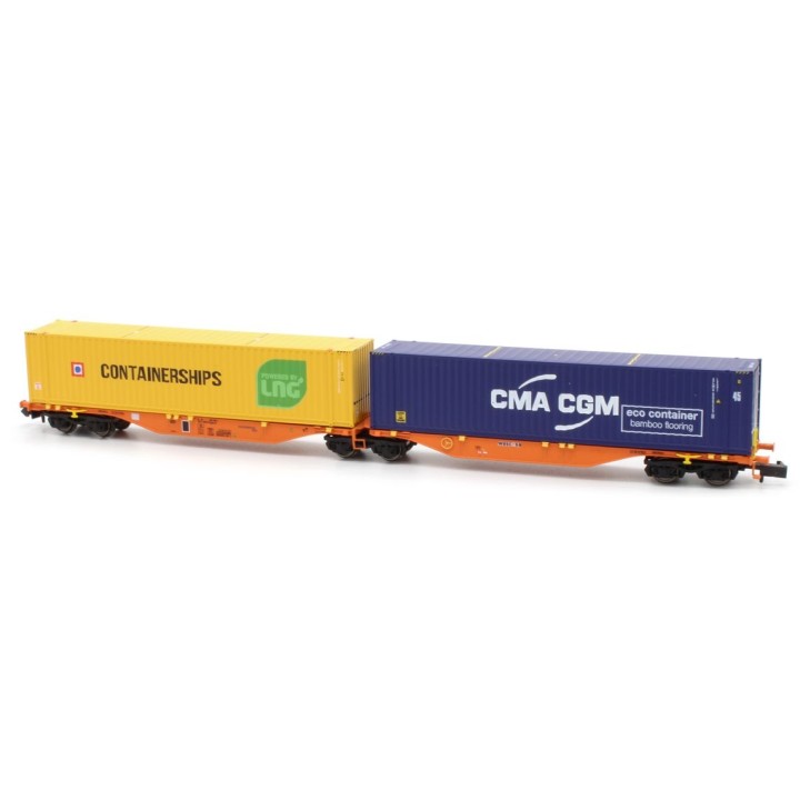 VAGON DOBLE ARTICULADO PORTACONTENEDORES MFTRAIN NWMFT2 ESCALA N