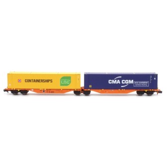 VAGON DOBLE ARTICULADO PORTACONTENEDORES MFTRAIN NWMFT2 ESCALA N